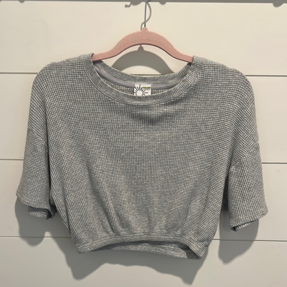 aerie Tops - Aerie Gray Waffle Knit Top